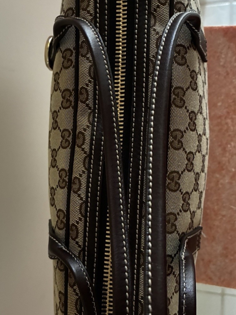 Gucci Britt Boston Bag GG Monogram Canvas Brown Leather & Dust Bag -Like New - Picture 7 of 16